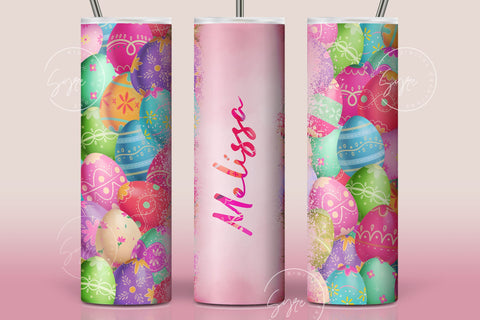Easter Tumbler, Colourful Easter Egg Tumbler, Add Your Name, Egg Seamless Pattern, Egg Pattern, 20oz Skinny Tumbler Design Sublimation PNG Sublimation Syre Digital Creations 