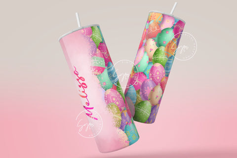 Easter Tumbler, Colourful Easter Egg Tumbler, Add Your Name, Egg Seamless Pattern, Egg Pattern, 20oz Skinny Tumbler Design Sublimation PNG Sublimation Syre Digital Creations 