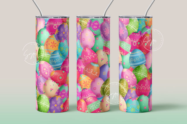 Easter Tumbler, Colourful Easter Egg Tumbler, Egg Seamless Pattern, Easter Egg Pattern, 20 oz Skinny Tumbler Design Sublimation PNG Sublimation Syre Digital Creations 