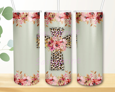Easter tumbler design, Leopard, cross, floral, tumbler wrap, religious, Christian, sublimation design, 20 oz skinny straight tumbler design Sublimation sassyprint 