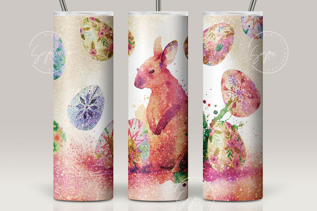 Easter Tumbler, Easter Egg Tumbler, Rabbit Glitter Seamless Pattern, Bunny Wrap, Easter Egg Pattern, 20 oz Skinny Tumbler Design Sublimation Sublimation Syre Digital Creations 