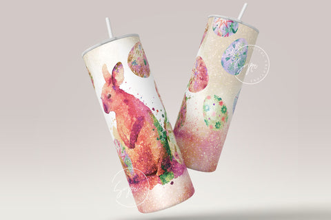 Easter Tumbler, Easter Egg Tumbler, Rabbit Glitter Seamless Pattern, Bunny Wrap, Easter Egg Pattern, 20 oz Skinny Tumbler Design Sublimation Sublimation Syre Digital Creations 