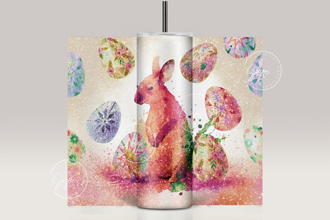 Easter Tumbler, Easter Egg Tumbler, Rabbit Glitter Seamless Pattern, Bunny Wrap, Easter Egg Pattern, 20 oz Skinny Tumbler Design Sublimation Sublimation Syre Digital Creations 