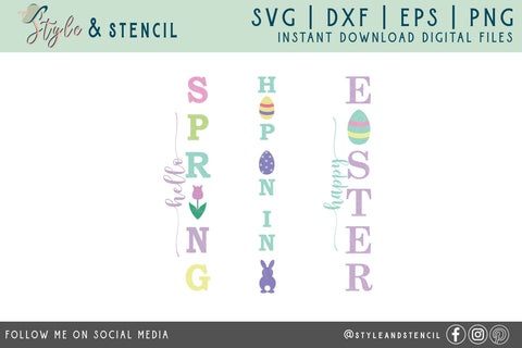 Easter Vertical Sign Mini Bundle SVG - PNG, DXF, EPS, SVG SVG Style and Stencil 