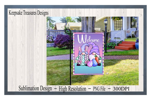 Easter, Welcome Gnome Garden Flag Template, PNG Sublimation Design, Easter Yard Decorations, Digital Download Sublimation Keepsake Treasures Designs LLC. 