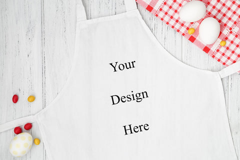 Easter white apron mockup, kitchen mock up, flat lay Mock Up Photo studiomay 