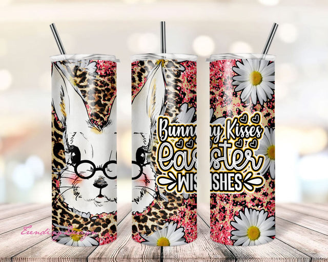 Easter wishes bunny kisses tumbler PNG design Cute animal leopard 20oz skinny tumbler STRAIGHT digital wrap + Epoxy pen wrap design Sublimation TrendingDesign 