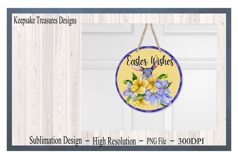 Easter Wishes Spring Bunny, Wreath Attachment, PNG for Sublimation Designs, PNG Printable Sublimation Keepsake Treasures Designs LLC. 