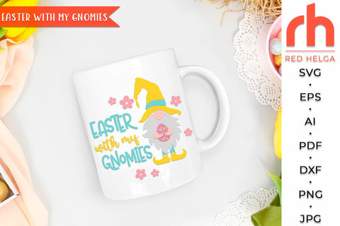 Easter with my Gnomies SVG, Round Hanger Cut File, Spring Door Sign DXF SVG RedHelgaArt 