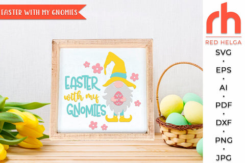 Easter with my Gnomies SVG, Round Hanger Cut File, Spring Door Sign DXF SVG RedHelgaArt 