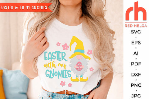Easter with my Gnomies SVG, Round Hanger Cut File, Spring Door Sign DXF SVG RedHelgaArt 