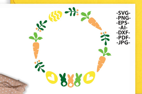 Easter Wreath Svg, Easter Bunny, Rabbit And Carrots. Wreath Svg, Easter Decoration, Cricut Silhouette, Svg Cutting File SVG 1uniqueminute 