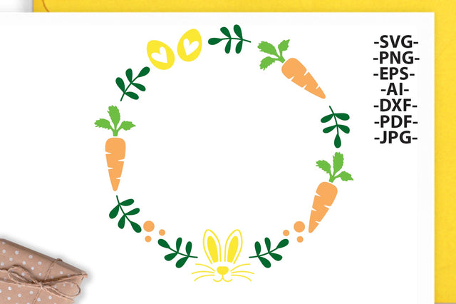 Easter Wreath Svg, Easter Bunny, Rabbit And Carrots. Wreath Svg, Easter Decoration, Cricut Silhouette, Svg Cutting File SVG 1uniqueminute 