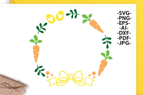 Easter Wreath Svg, Easter Bunny, Rabbit And Carrots. Wreath Svg, Easter Decoration, Cricut Silhouette, Svg Cutting File SVG 1uniqueminute 