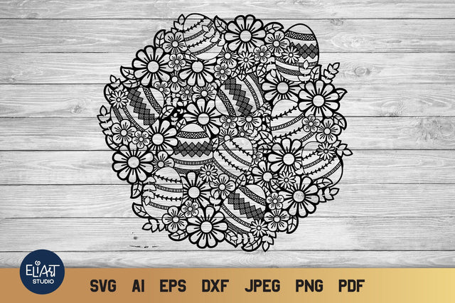 Easter Wreath SVG, Easter Mandala SVG, Floral Easter Eggs SVG. SVG Elinorka 