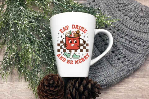 Eat Drink and Be Merry, Retro Christmas PNG Sublimation CraftLabSVG 