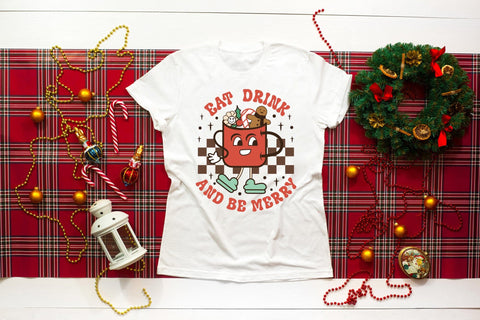 Eat Drink and Be Merry, Retro Christmas PNG Sublimation CraftLabSVG 