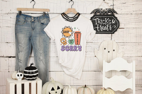 Eat Drink and Be Scary | Retro Halloween PNG Sublimation CraftLabSVG 