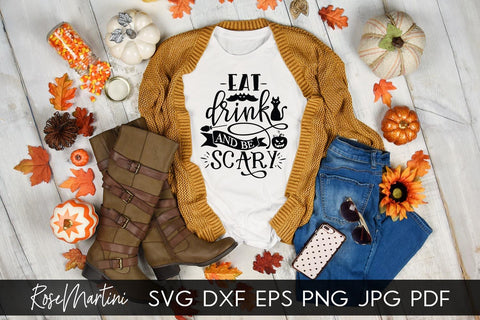 Eat Drink And Be Scary SVG file for cutting machines - Cricut Silhouette, Sublimation Design SVG Halloween cutting file SVG RoseMartiniDesigns 