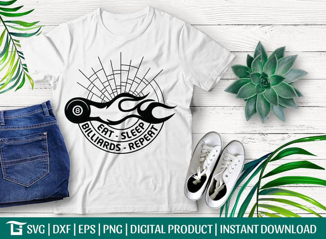 Eat Sleep Billiards Repeat Svg Cut File, Billiards Snooker Svg, Eight Ball Svg, Cues Balls Svg, Tshirt Design, SVG ETC Craft 