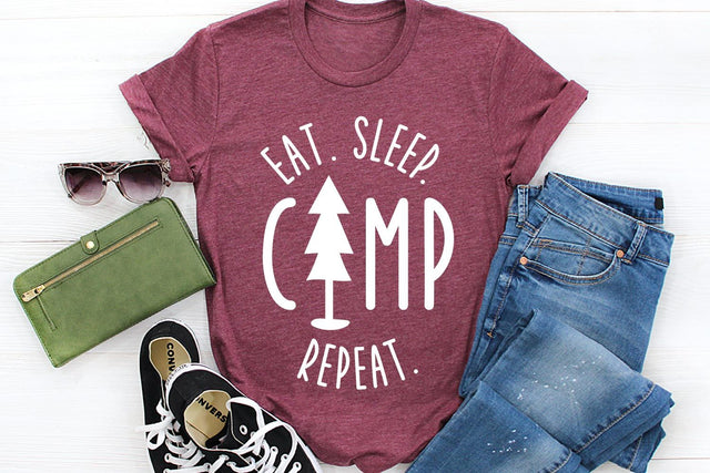 Eat Sleep Camp Repeat | Camping SVG Cut File SVG Shine Green Art 