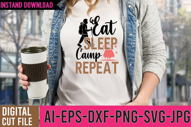 Eat Sleep Camp Repeat SVG Design ,Camping SVG Design SVG BlackCatsMedia 