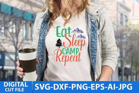 Eat Sleep Camp Repeat SVG Design , Eat Sleep Camp Repeat SVG Cut File SVG BlackCatsMedia 