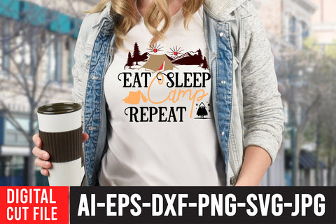 Eat Sleep Camp Repeat T-Shirt Design ,Eat Sleep Camp Repeat SVG Cut File SVG BlackCatsMedia 