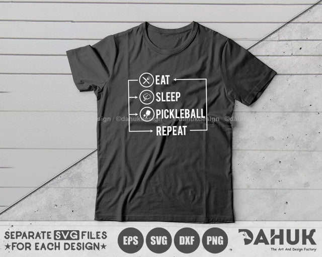 Eat Sleep Pickleball Repeat SVG, Pickleball Typography Design, Printable Vector File, svg, eps, dxf, png SVG dahukdesign 