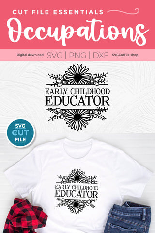 ECE svg-Early Childhood Educator svg with split flower frame SVG SVG Cut File 