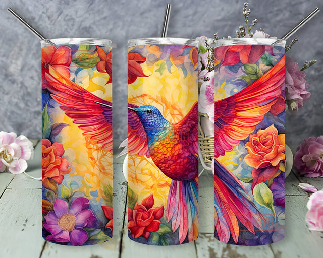 Eden Bird 20oz Skinny Tumbler Png, Rainbows Watercolor Flower Tumbler, Hummingbird Flowers Tumbler, Angels Vintage Flower Floral Bird Lover Gift Sublimation DesignSVG 