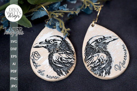 Edgar Allan Poe Raven Earrings SVG For Laser Glowforge Quoth The Raven Nevermore SVG Edgar Allan Poe SVG For Halloween SVG Diva Watts Designs 