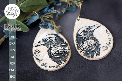 Edgar Allan Poe Raven Earrings SVG For Laser Glowforge Quoth The Raven Nevermore SVG Edgar Allan Poe SVG For Halloween SVG Diva Watts Designs 