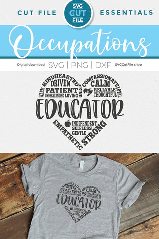 Educator svg, Teacher appreciation svg, teacher word art, school svg, teacher day svg, heart shape, teacher subway art, back to school svg SVG SVG Cut File 
