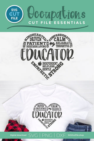 Educator svg, Teacher appreciation svg, teacher word art, school svg, teacher day svg, heart shape, teacher subway art, back to school svg SVG SVG Cut File 