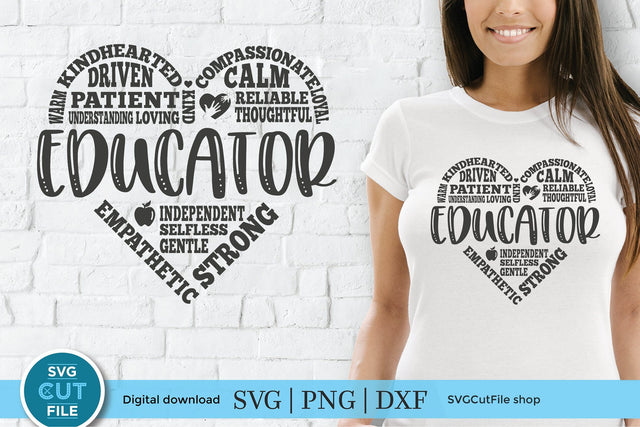 Educator svg, Teacher appreciation svg, teacher word art, school svg, teacher day svg, heart shape, teacher subway art, back to school svg SVG SVG Cut File 