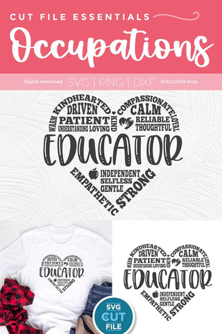 Educator svg, Teacher appreciation svg, teacher word art, school svg, teacher day svg, heart shape, teacher subway art, back to school svg SVG SVG Cut File 