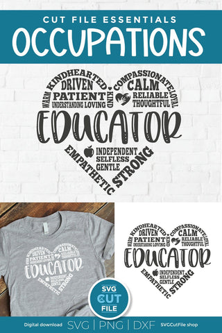 Educator svg, Teacher appreciation svg, teacher word art, school svg, teacher day svg, heart shape, teacher subway art, back to school svg SVG SVG Cut File 