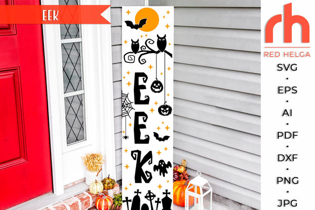 Eek SVG, Halloween Porch Sign Cut File, Owls Silhouettes, Fall Leaner DXF, Autumn Decor, Cemetery Scene Vector SVG RedHelgaArt 