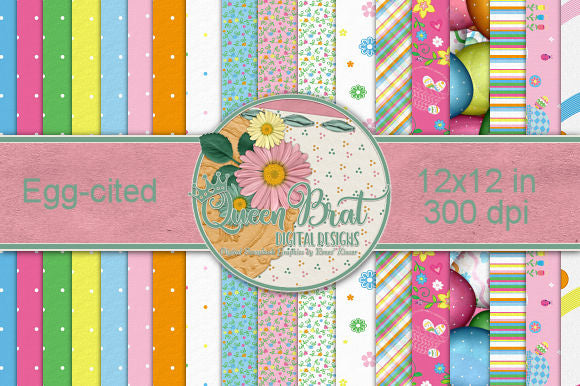 Egg-cited Easter Papers Digital Pattern QueenBrat Digital Designs 