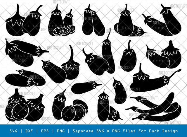 Eggplant Silhouette, Eggplant SVG, Vegetable Svg, Eggplant Slice Svg, Aubergine Svg, Eggplant Bundle, SB00916 SVG ETC Craft 