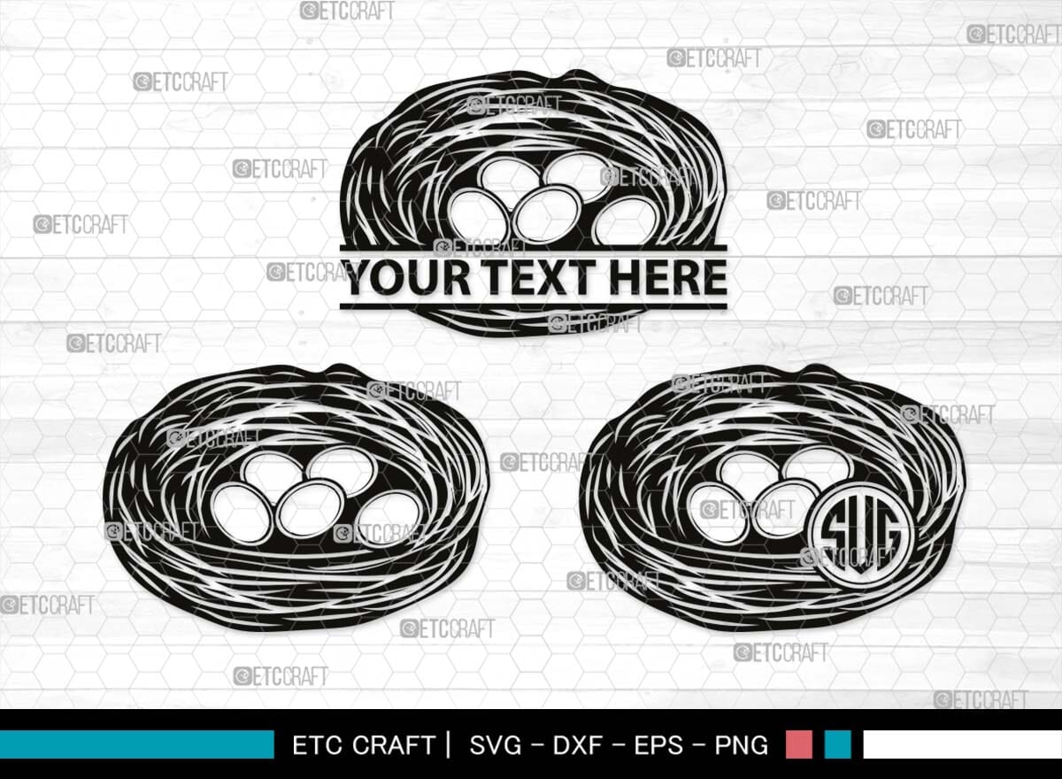 Eggs Nest Monogram, Eggs Nest Silhouette, Eggs Nest SVG, Eggs Bird Svg ...