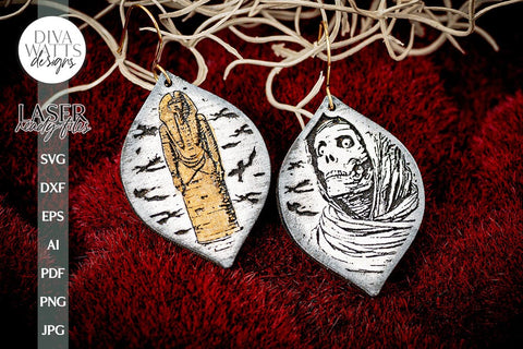 Egyptian Mummy & Tomb Glowforge Earrings SVG Halloween Mummy Earrings SVG Tomb Earrings SVG Eqyptian Mummy Laser Earrings Glowforge Earrings SVG Diva Watts Designs 