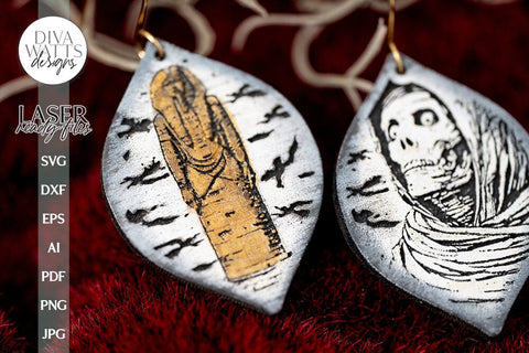 Egyptian Mummy & Tomb Glowforge Earrings SVG Halloween Mummy Earrings SVG Tomb Earrings SVG Eqyptian Mummy Laser Earrings Glowforge Earrings SVG Diva Watts Designs 