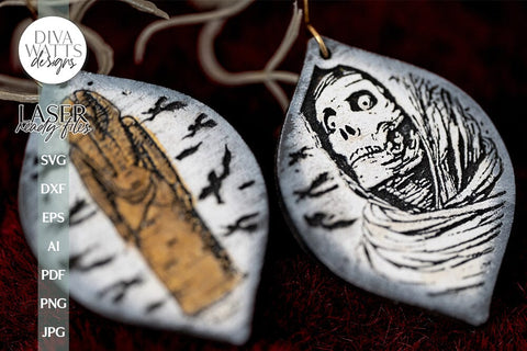 Egyptian Mummy & Tomb Glowforge Earrings SVG Halloween Mummy Earrings SVG Tomb Earrings SVG Eqyptian Mummy Laser Earrings Glowforge Earrings SVG Diva Watts Designs 