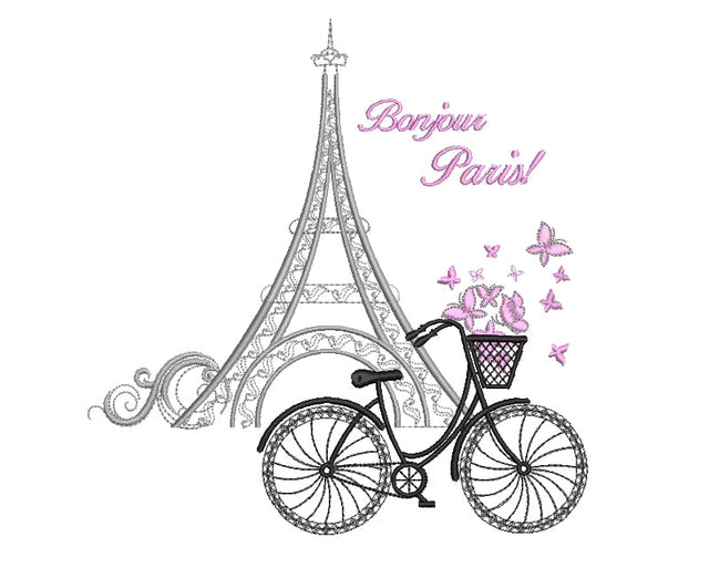 Eiffel Tower & Bike machine embroidery design Embroidery/Applique DESIGNS ArtEMByNatalia 