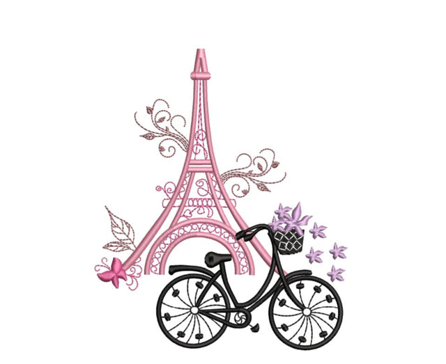 Eiffel Tower & Bike machine embroidery design, Paris Embroidery Embroidery/Applique DESIGNS Angie 