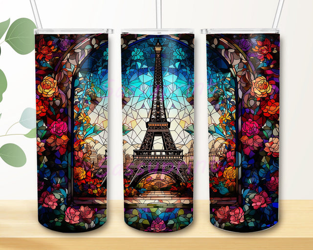 Eiffel Tower Flowers 20oz Skinny Tumbler Png, Paris Tumbler, Eiffel Tower With Purple Flowers Tumbler, Paris Eiffel Tower Tumbler, Tumbler Wrap Png Sublimation sassyprint 