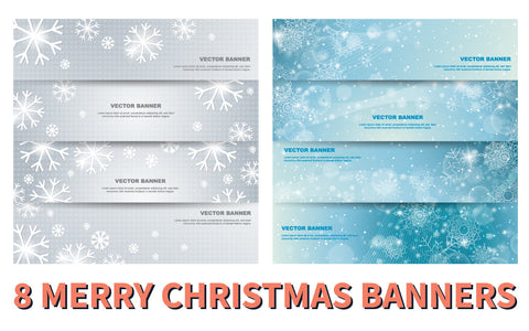 Eight Christmas beautiful banners snowflakes SVG naemmiah021 