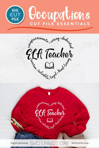 ELA Teacher svg, English teacher svg, English Language Arts teacher, school svg, heart shape, back to school svg, appreciation week SVG SVG Cut File 